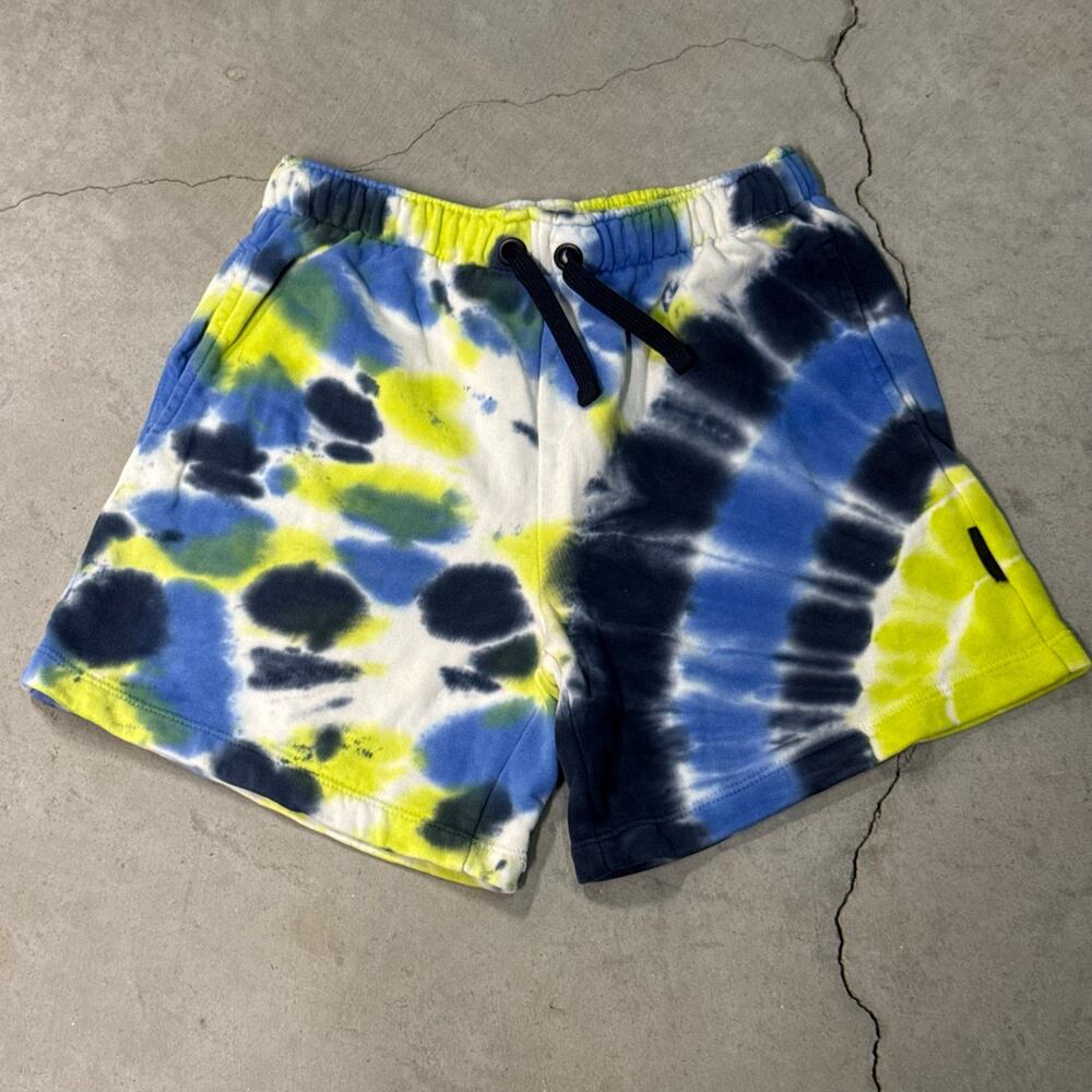Desigual Kids Tie Dye Sweat Shorts Blue Lime Green Drawstring Boys Size 7/8